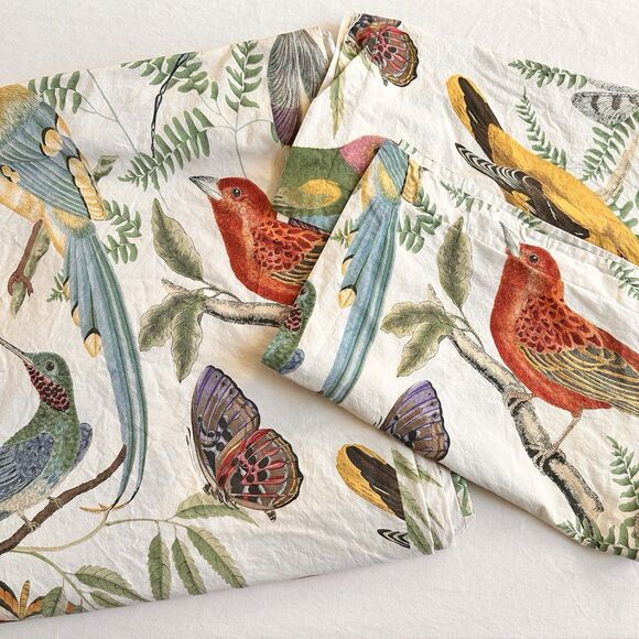 Pottery Barn Fauna Bird Percale Duvet Cover King Size  & 2 King Shams - Picture 2 of 8